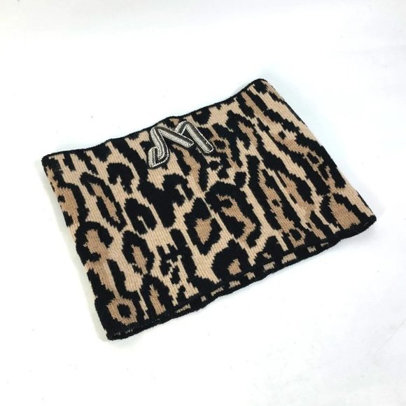 LOUIS VUITTON Leopard print Snood LV Rheogram Sequin Scarf Brown/Black - Picture 1 of 8